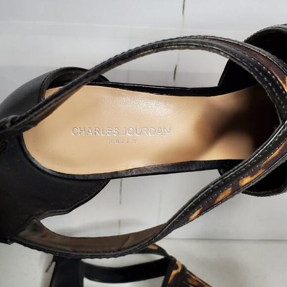 Charles Jourdan Paris Amy Leopard Print Peep Toe Sandals 9.5 - Picture 6 of 10